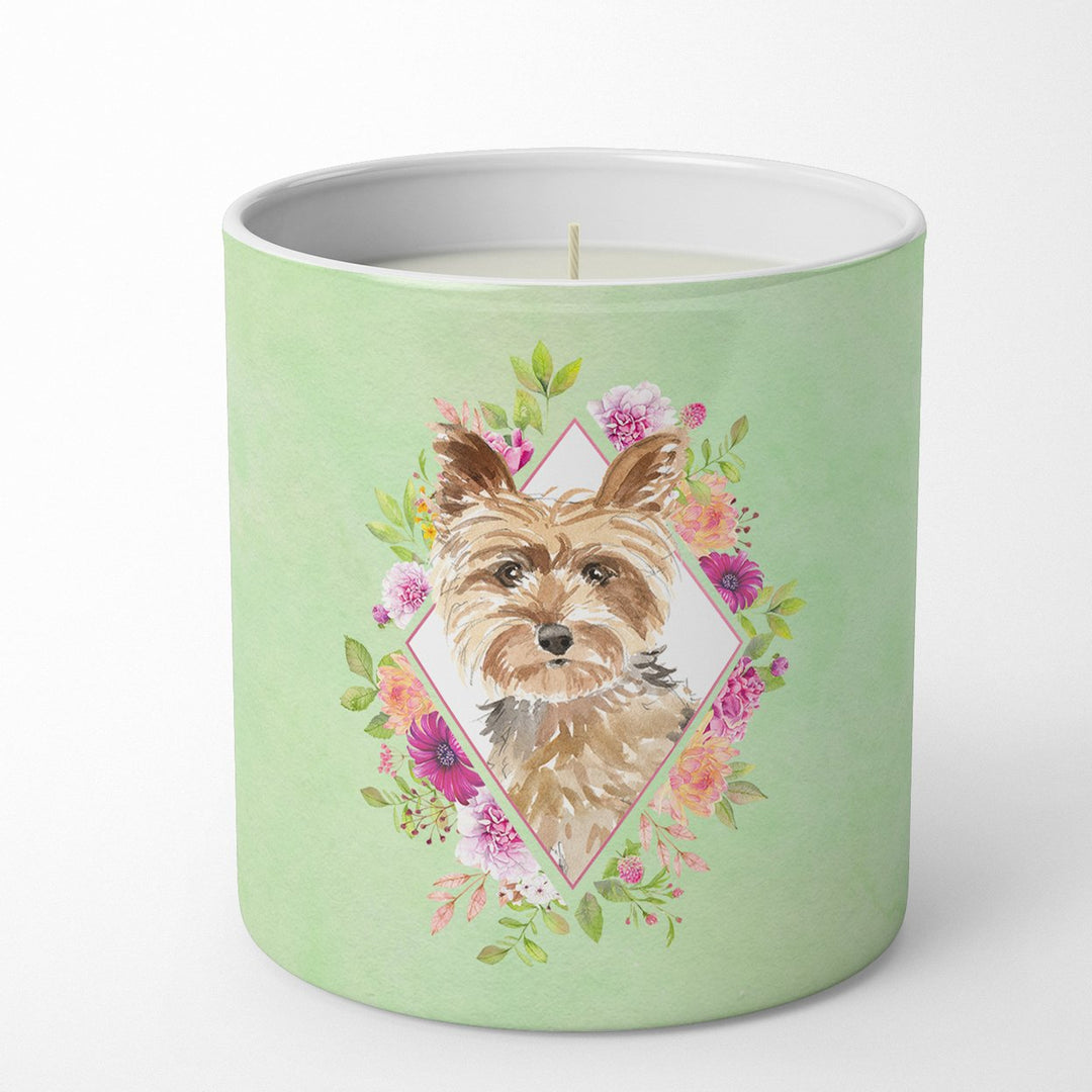 Yorkie Green Flowers 10 oz Decorative Soy Candle Image 1