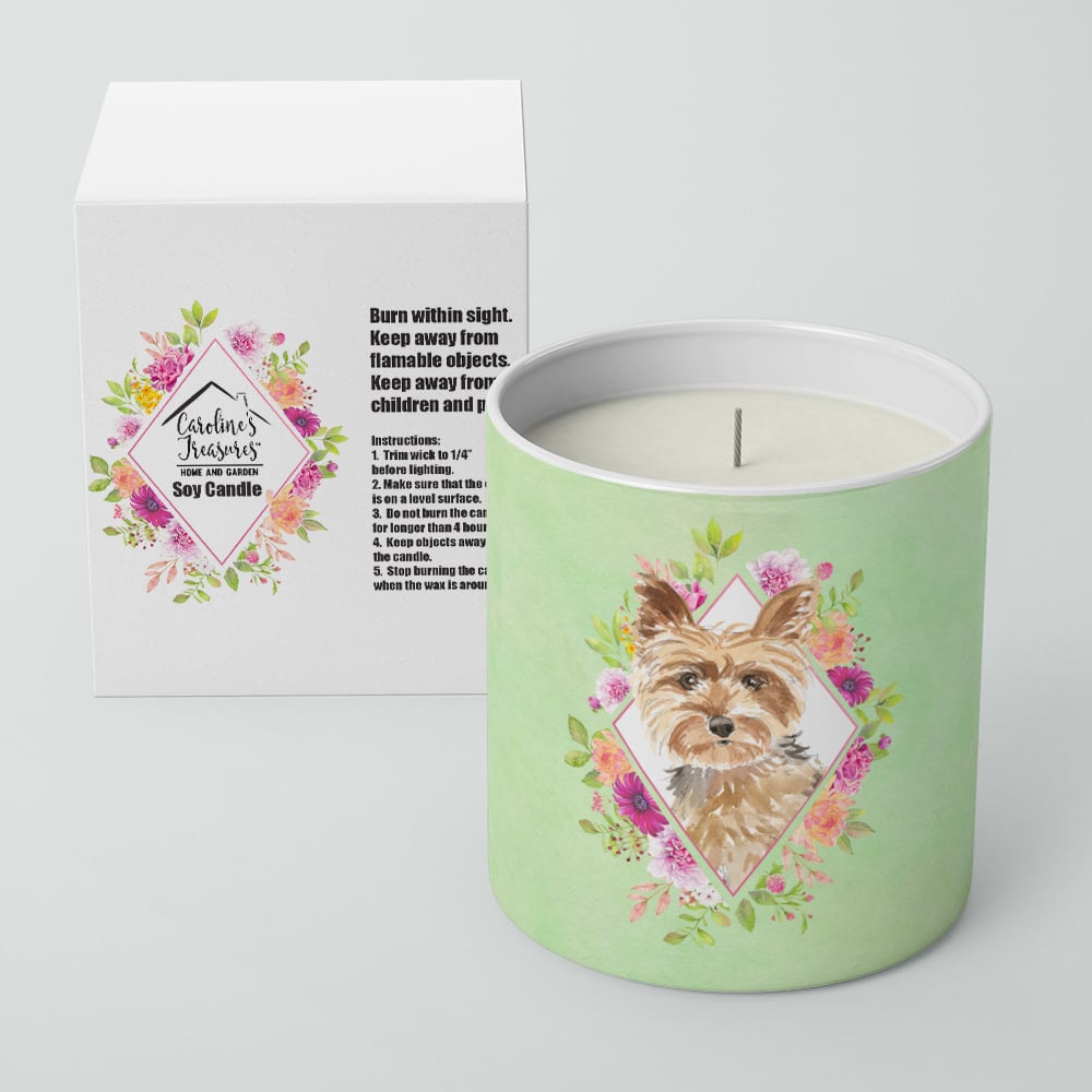 Yorkie Green Flowers 10 oz Decorative Soy Candle Image 2