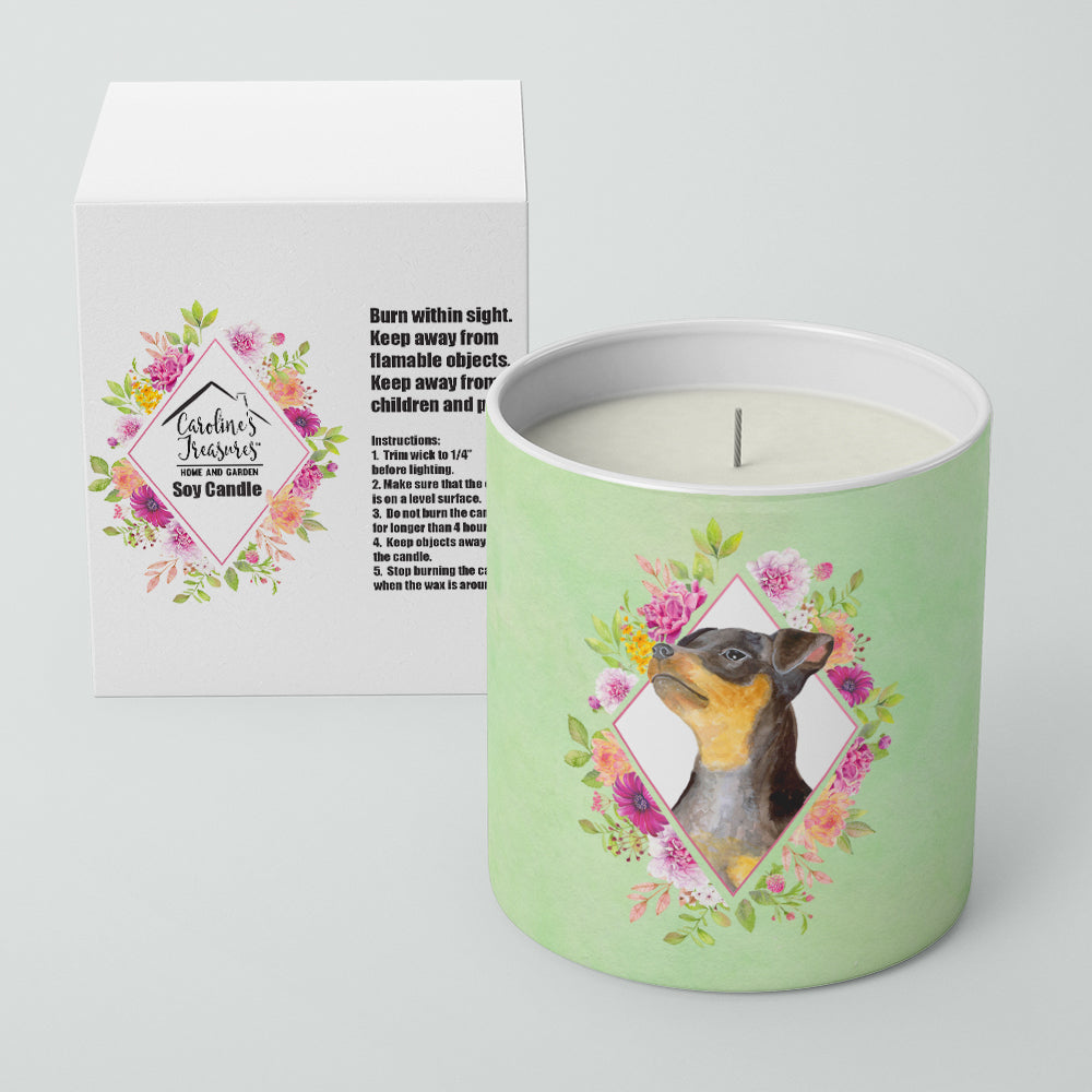 Black Miniature Pinscher Green Flowers 10 oz Decorative Soy Candle Image 2