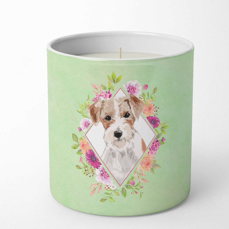 Jack Russell Terrier Green Flowers 10 oz Decorative Soy Candle Image 1