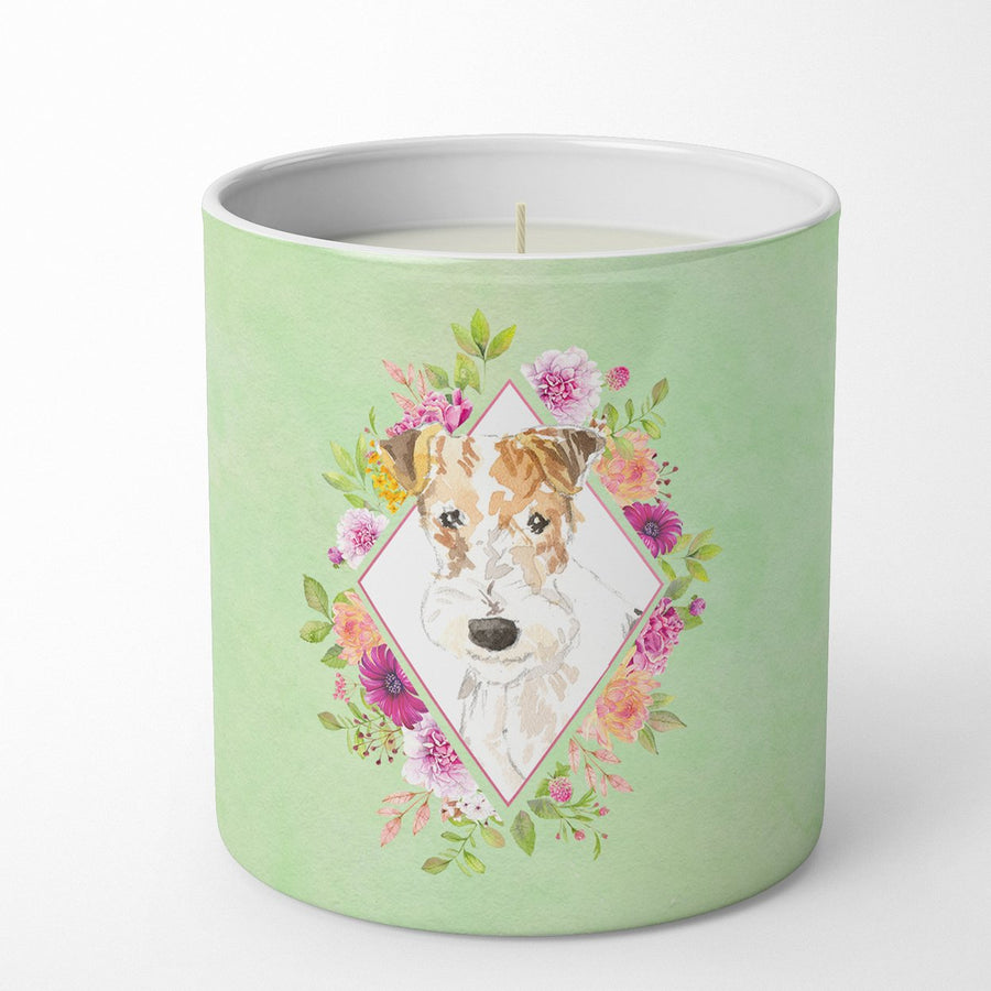 Fox Terrier Green Flowers 10 oz Decorative Soy Candle Image 1