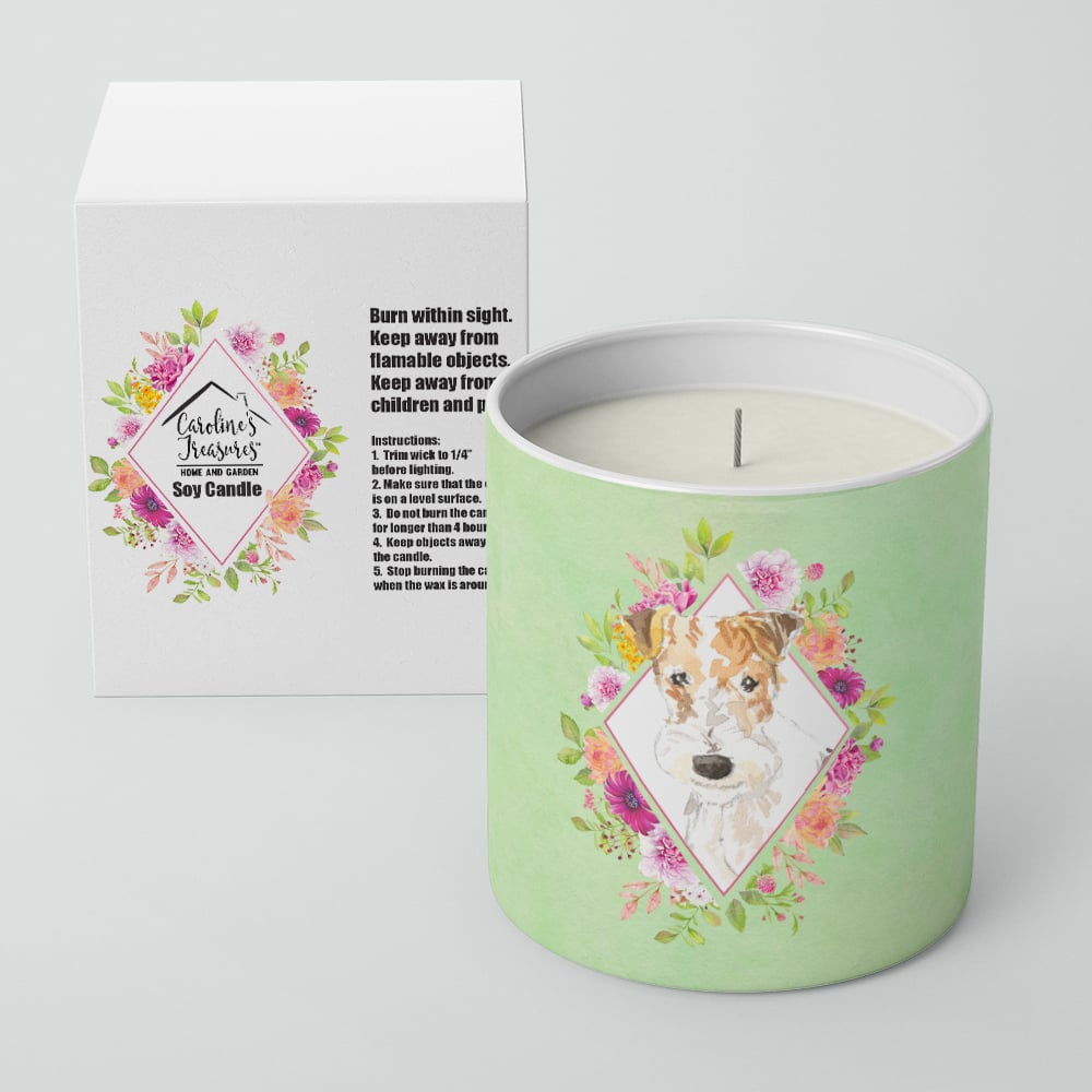 Fox Terrier Green Flowers 10 oz Decorative Soy Candle Image 2