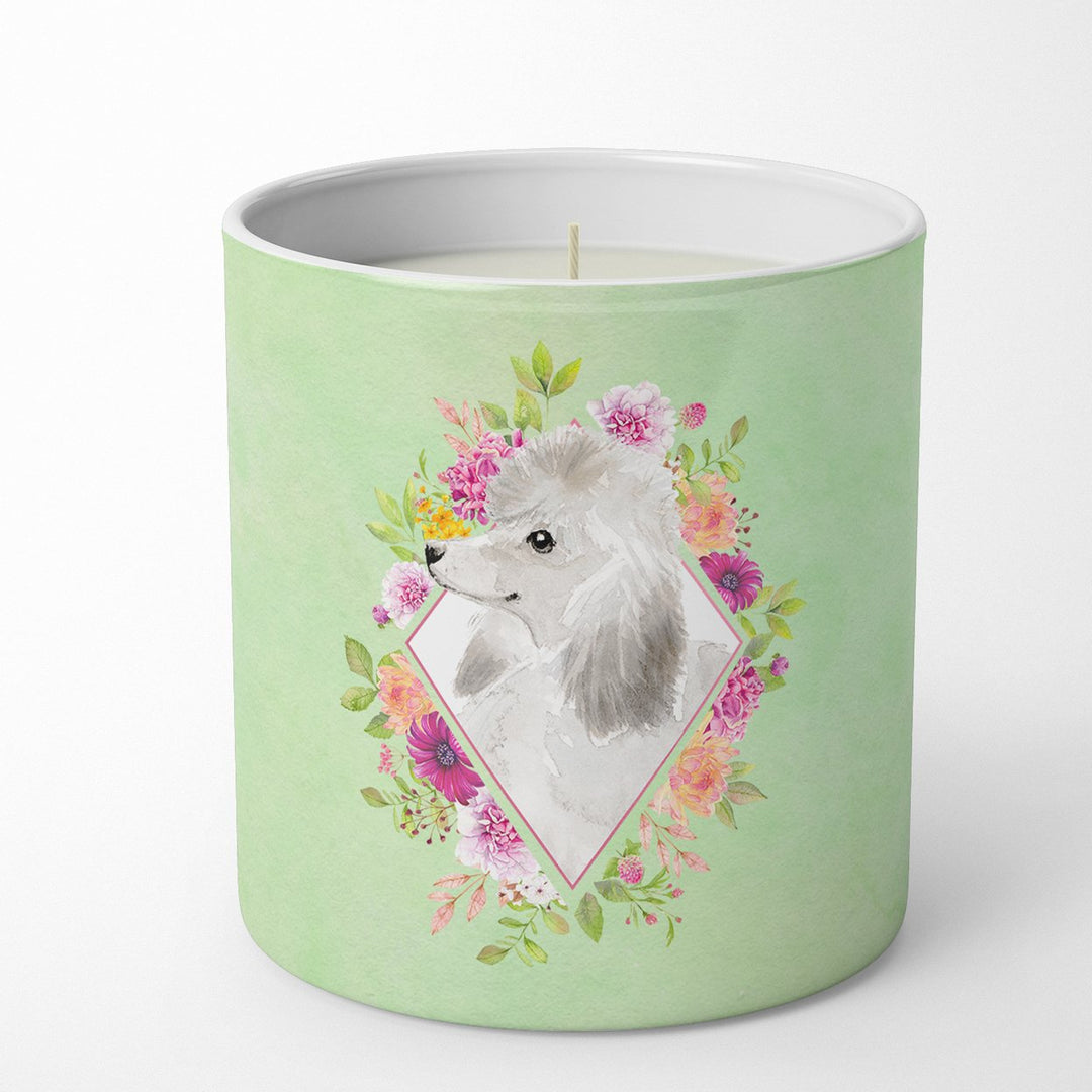 White Standard Poodle Green Flowers 10 oz Decorative Soy Candle Image 1