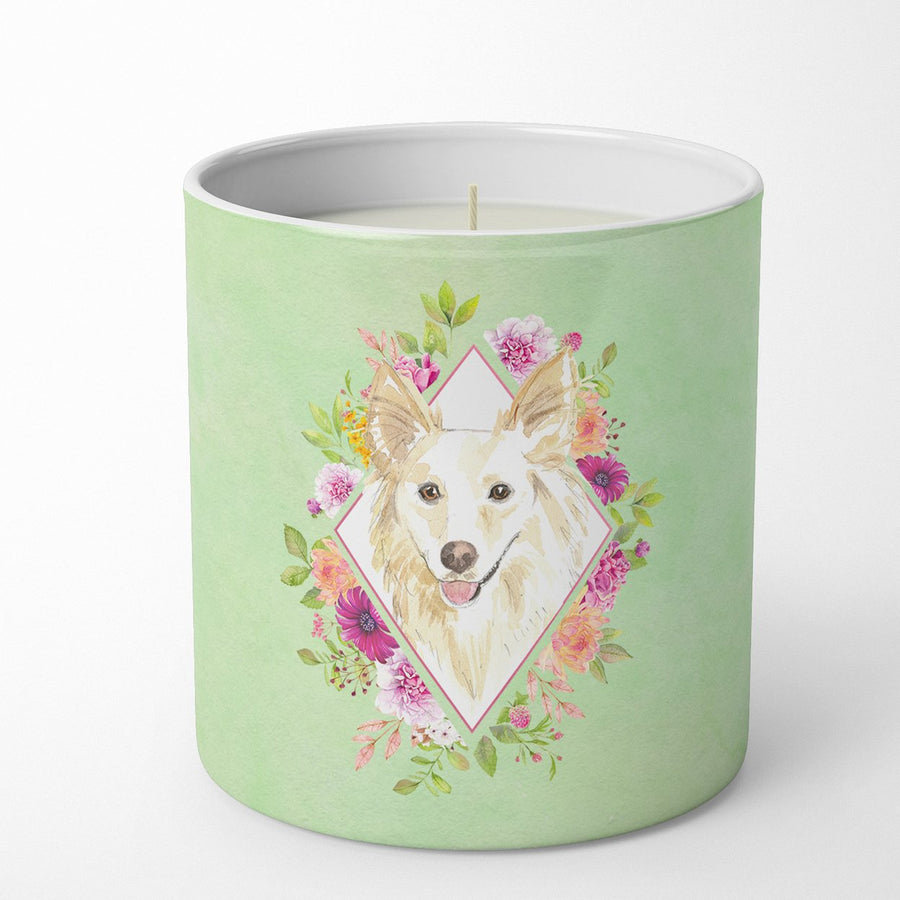 White Collie Green Flowers 10 oz Decorative Soy Candle Image 1