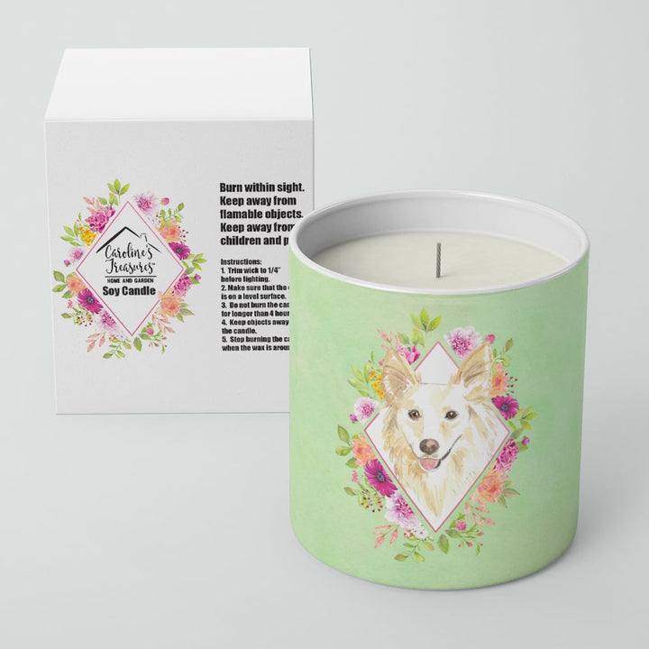 White Collie Green Flowers 10 oz Decorative Soy Candle Image 2