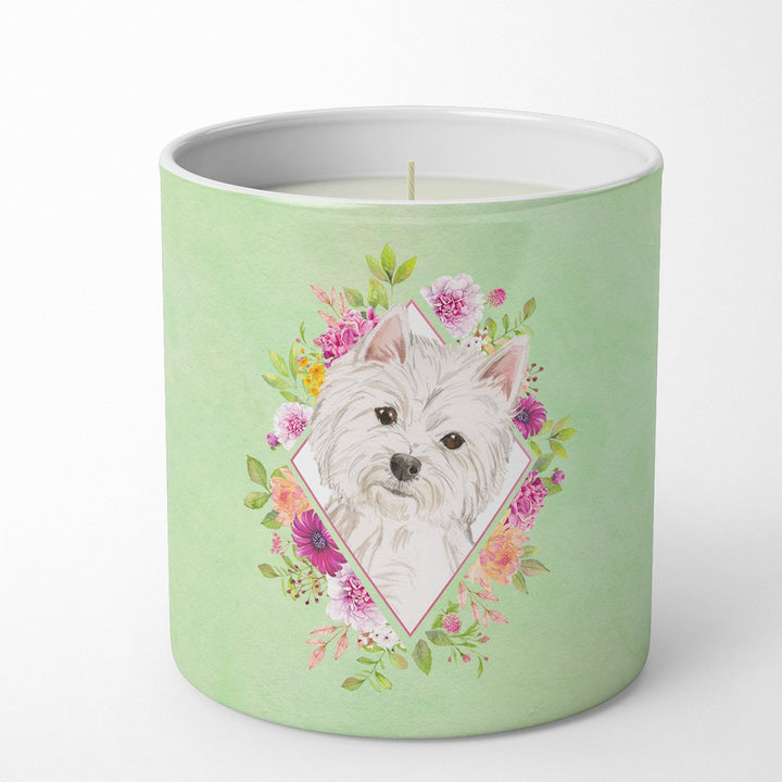 Westie Green Flowers 10 oz Decorative Soy Candle Image 1