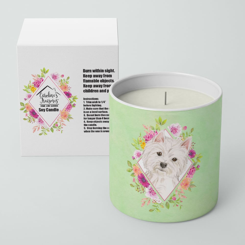 Westie Green Flowers 10 oz Decorative Soy Candle Image 2