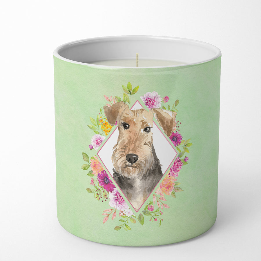 Airedale Terrier Green Flowers 10 oz Decorative Soy Candle Image 1