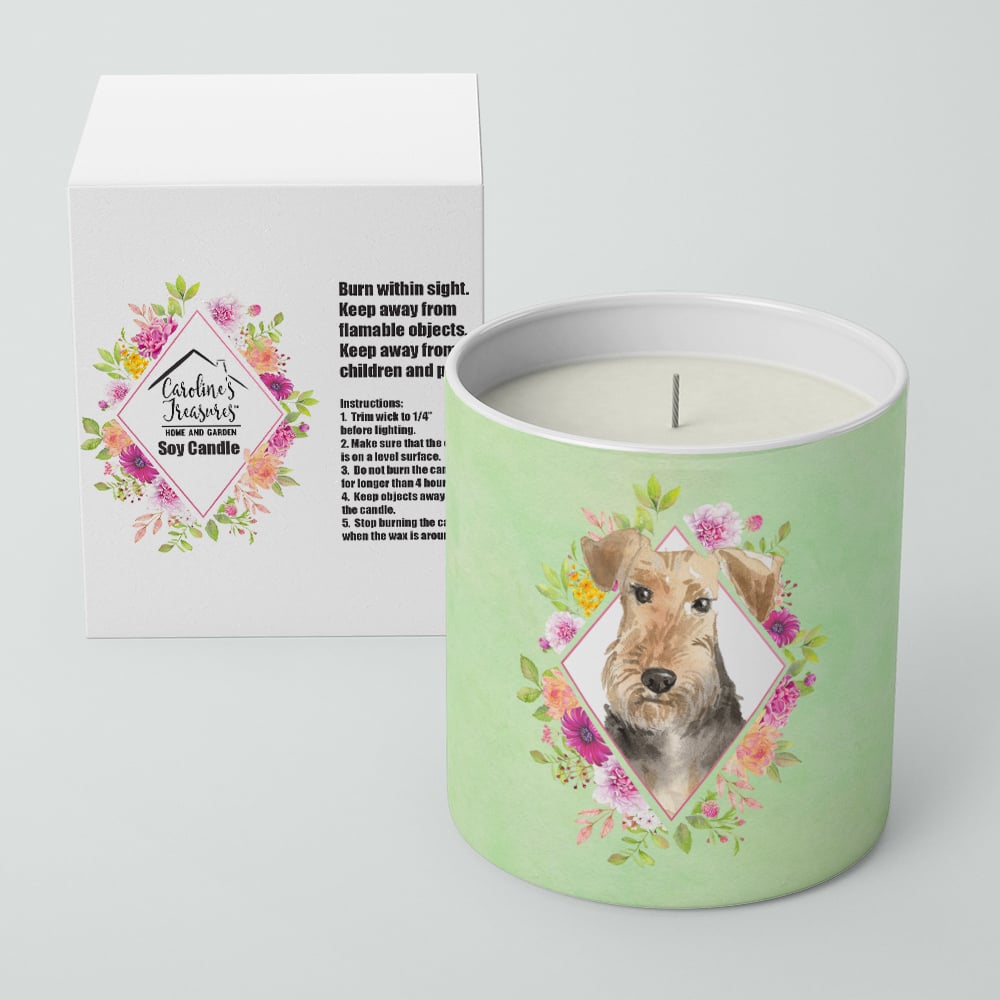 Airedale Terrier Green Flowers 10 oz Decorative Soy Candle Image 2