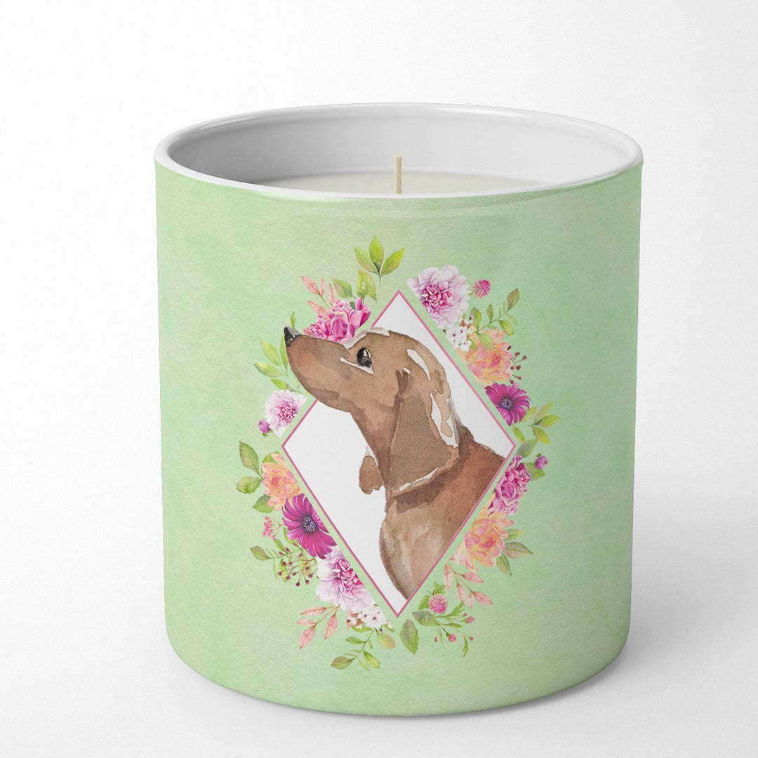 Dachshund Green Flowers 10 oz Decorative Soy Candle Image 1