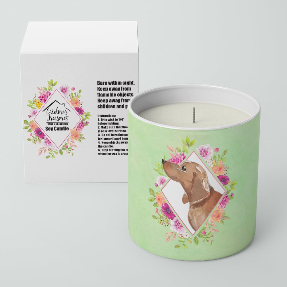 Dachshund Green Flowers 10 oz Decorative Soy Candle Image 2