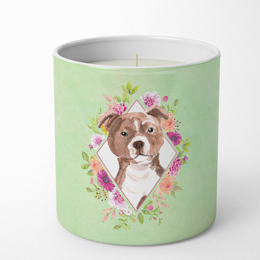 Staffie Bull Terrier Green Flowers 10 oz Decorative Soy Candle Image 1