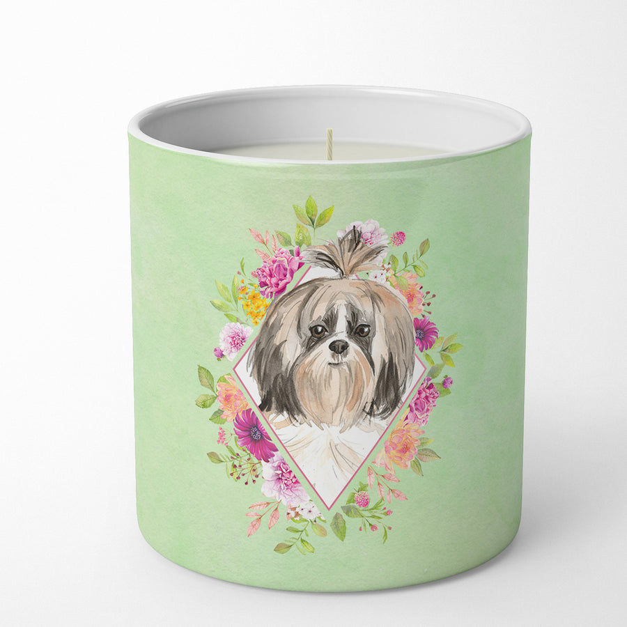 Shih Tzu Green Flowers 10 oz Decorative Soy Candle Image 1