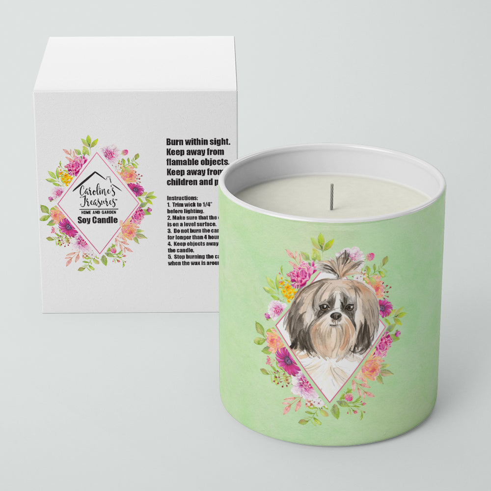 Shih Tzu Green Flowers 10 oz Decorative Soy Candle Image 2