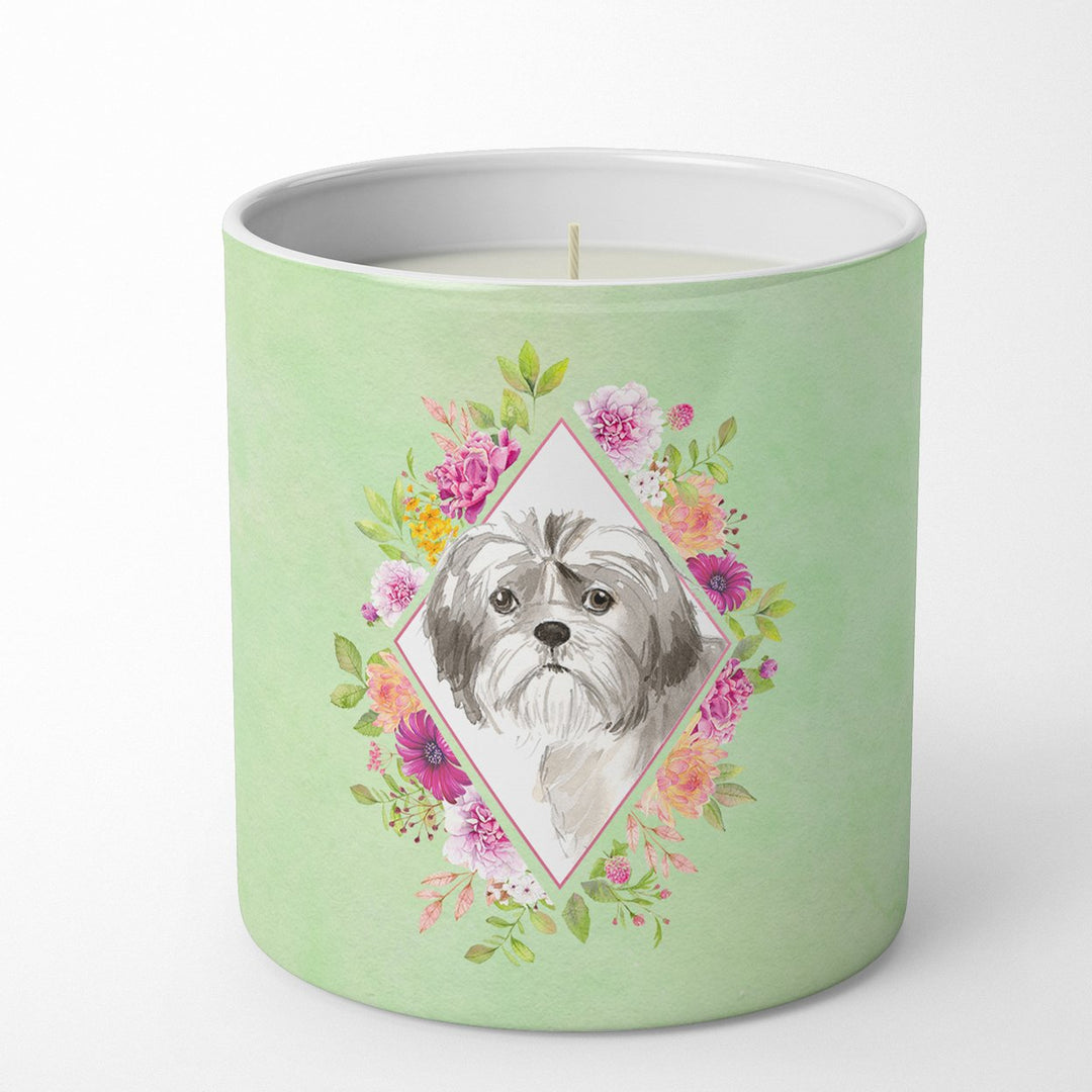 Shih Tzu Puppy Green Flowers 10 oz Decorative Soy Candle Image 1