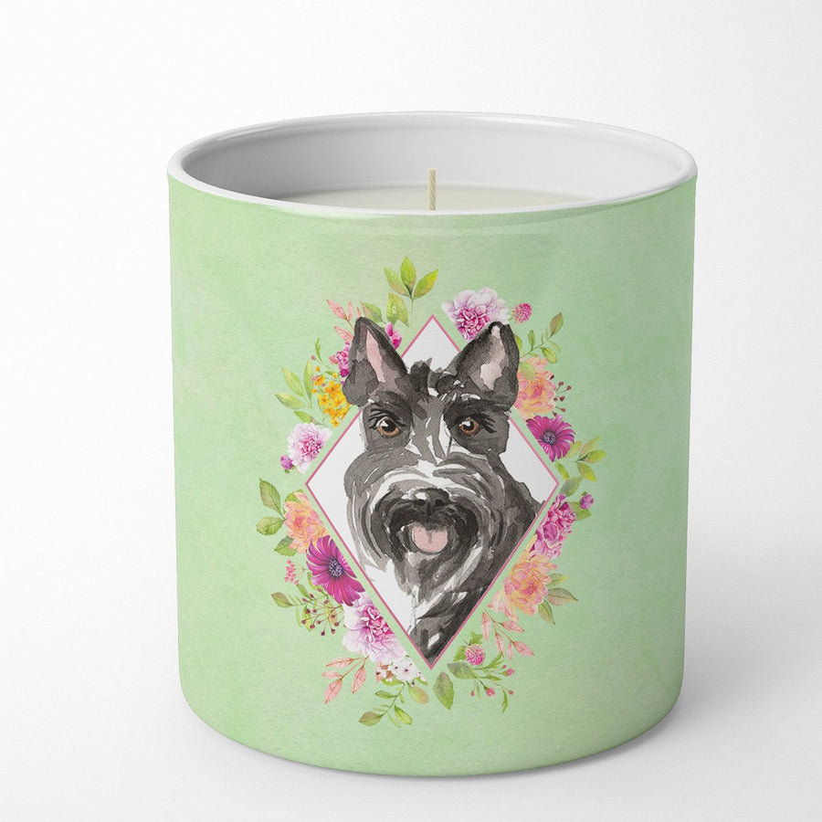 Scottish Terrier Green Flowers 10 oz Decorative Soy Candle Image 1