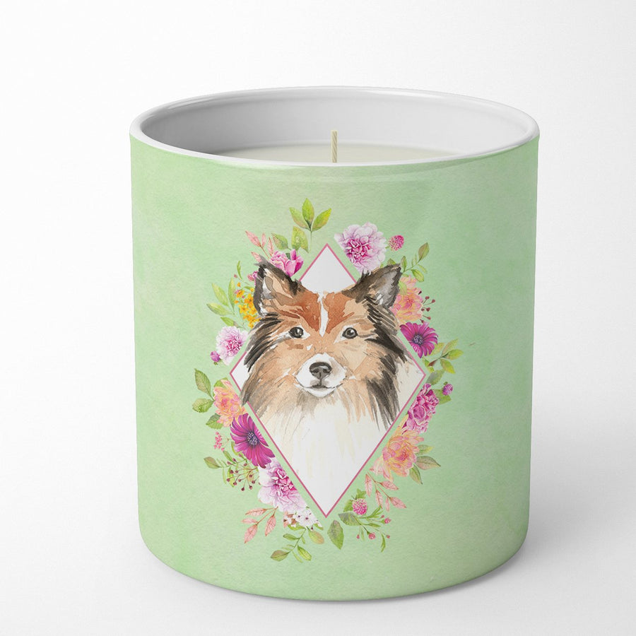 Sheltie Green Flowers 10 oz Decorative Soy Candle Image 1