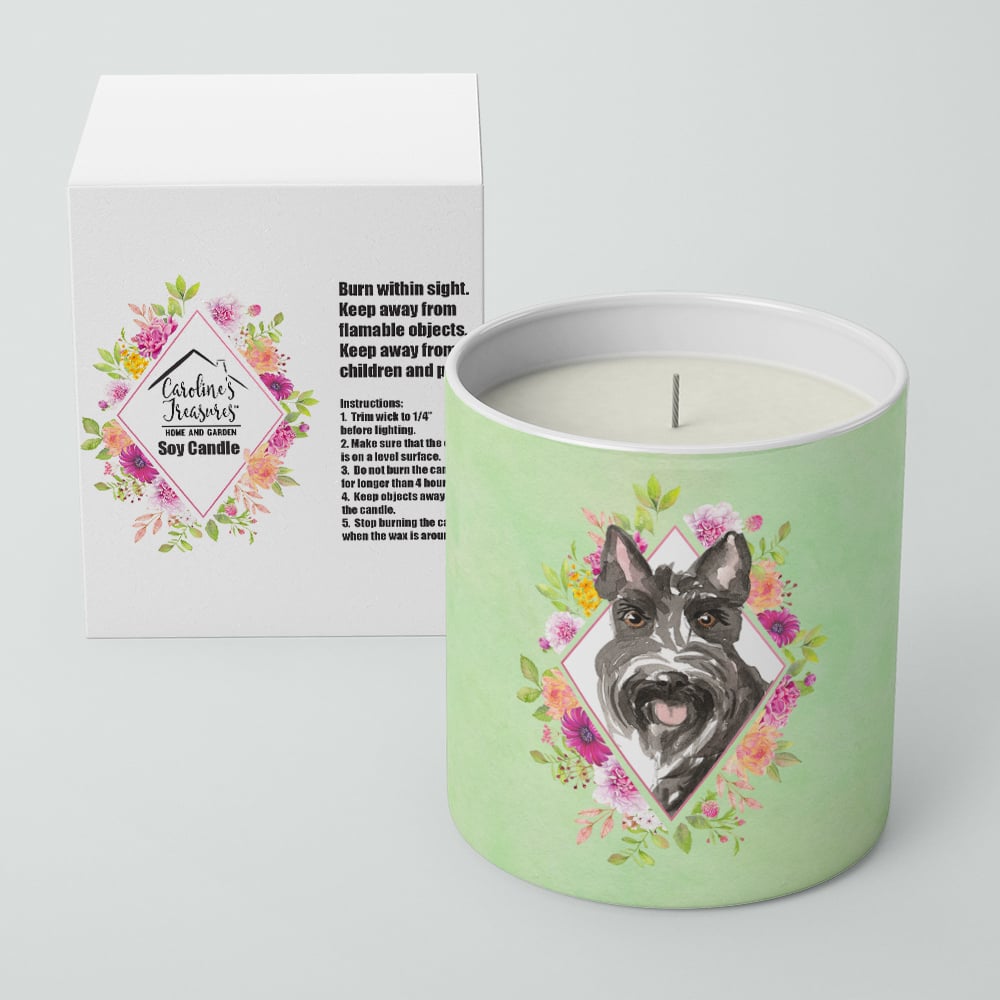 Scottish Terrier Green Flowers 10 oz Decorative Soy Candle Image 2