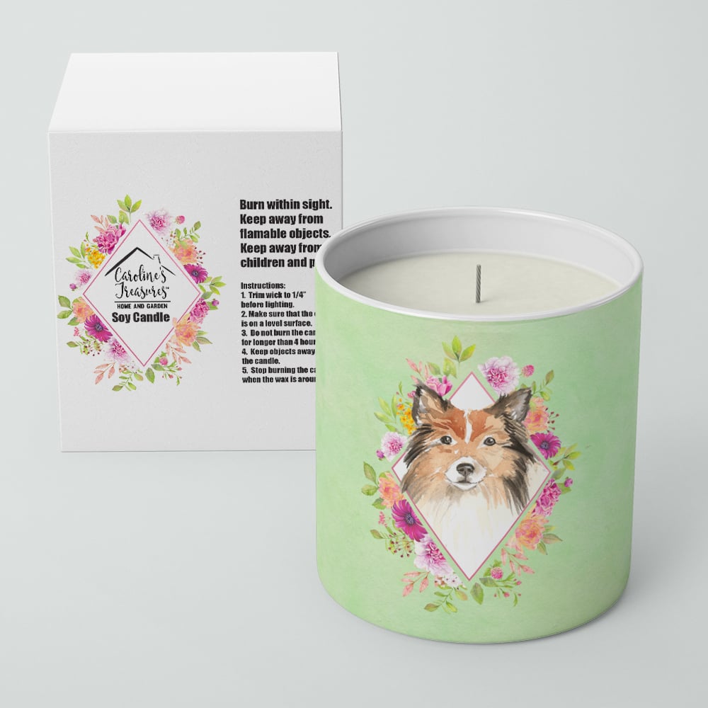 Sheltie Green Flowers 10 oz Decorative Soy Candle Image 2