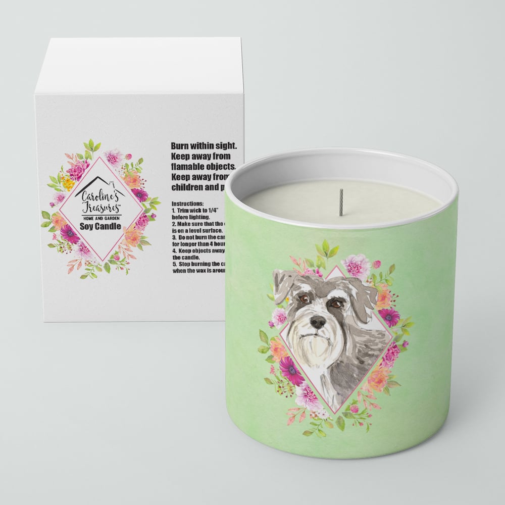 Schnauzer Style 1 Green Flowers 10 oz Decorative Soy Candle Image 2