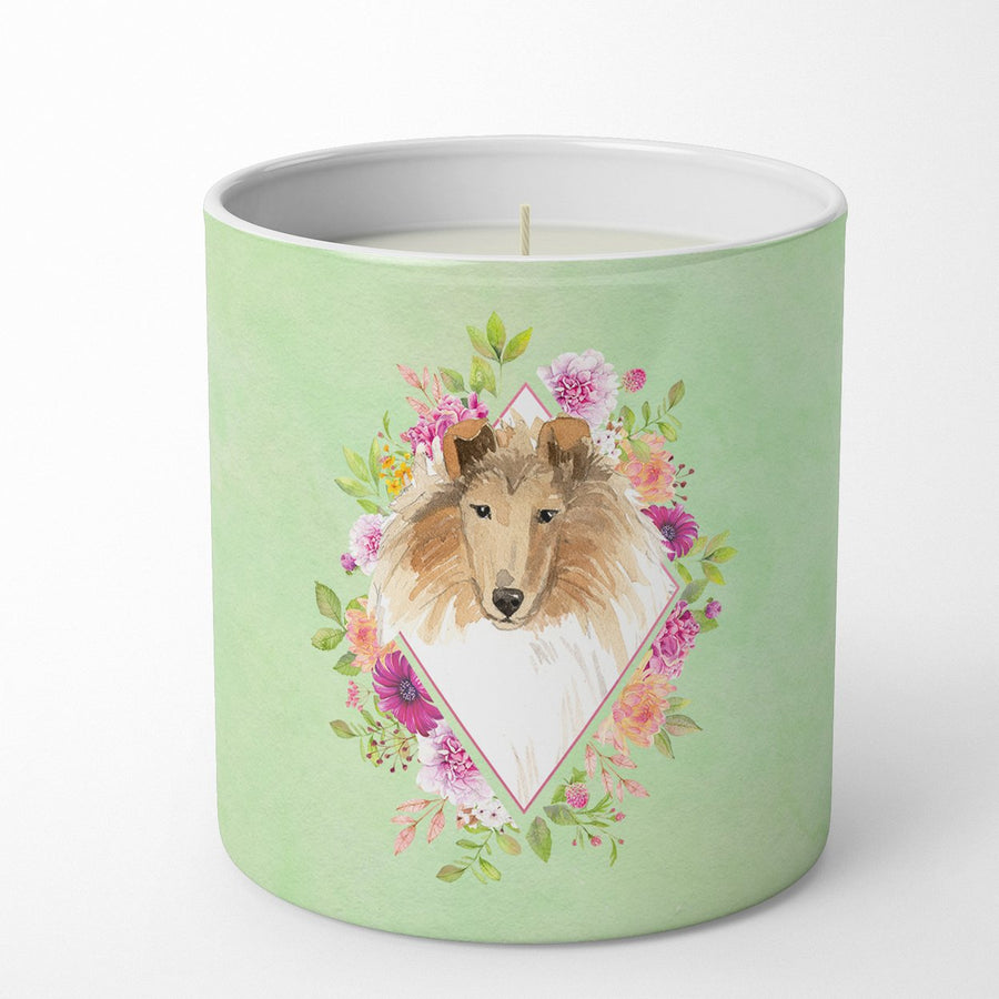 Collie Green Flowers 10 oz Decorative Soy Candle Image 1