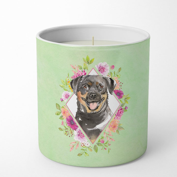 Rottweiler Green Flowers 10 oz Decorative Soy Candle Image 1