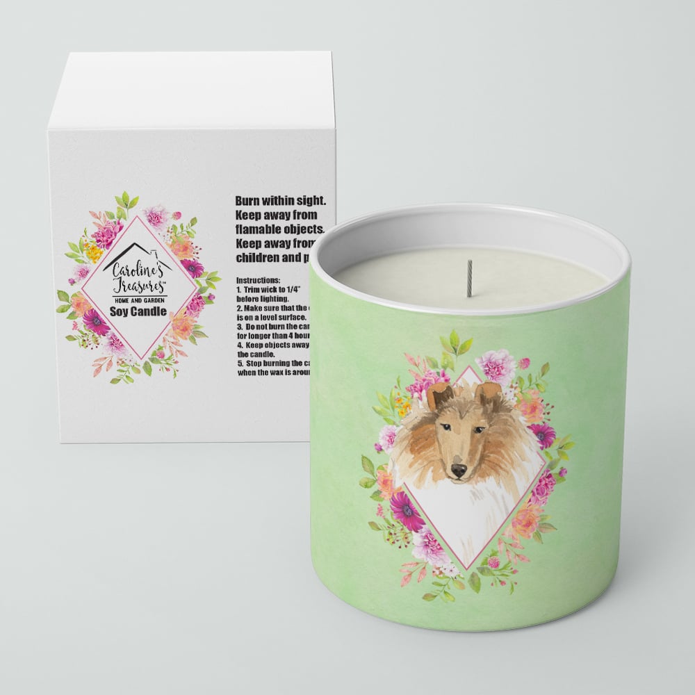 Collie Green Flowers 10 oz Decorative Soy Candle Image 2