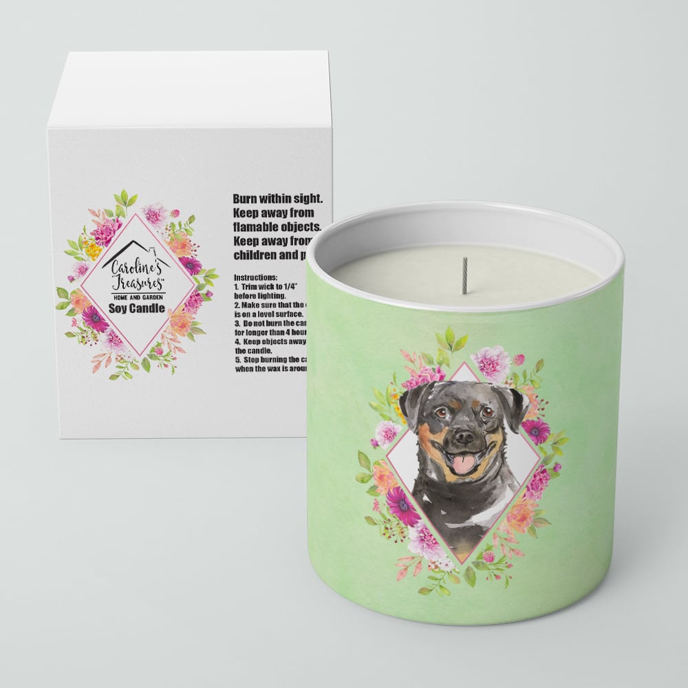 Rottweiler Green Flowers 10 oz Decorative Soy Candle Image 2