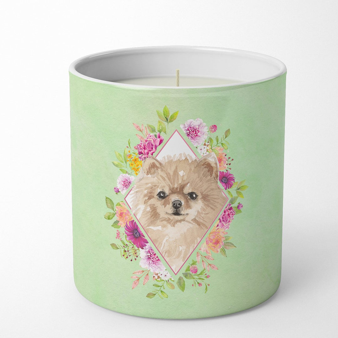 Pomeranian Green Flowers 10 oz Decorative Soy Candle Image 1