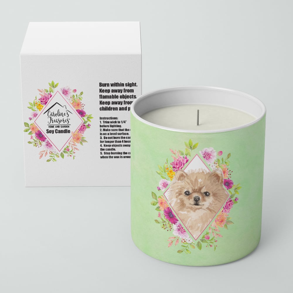 Pomeranian Green Flowers 10 oz Decorative Soy Candle Image 2