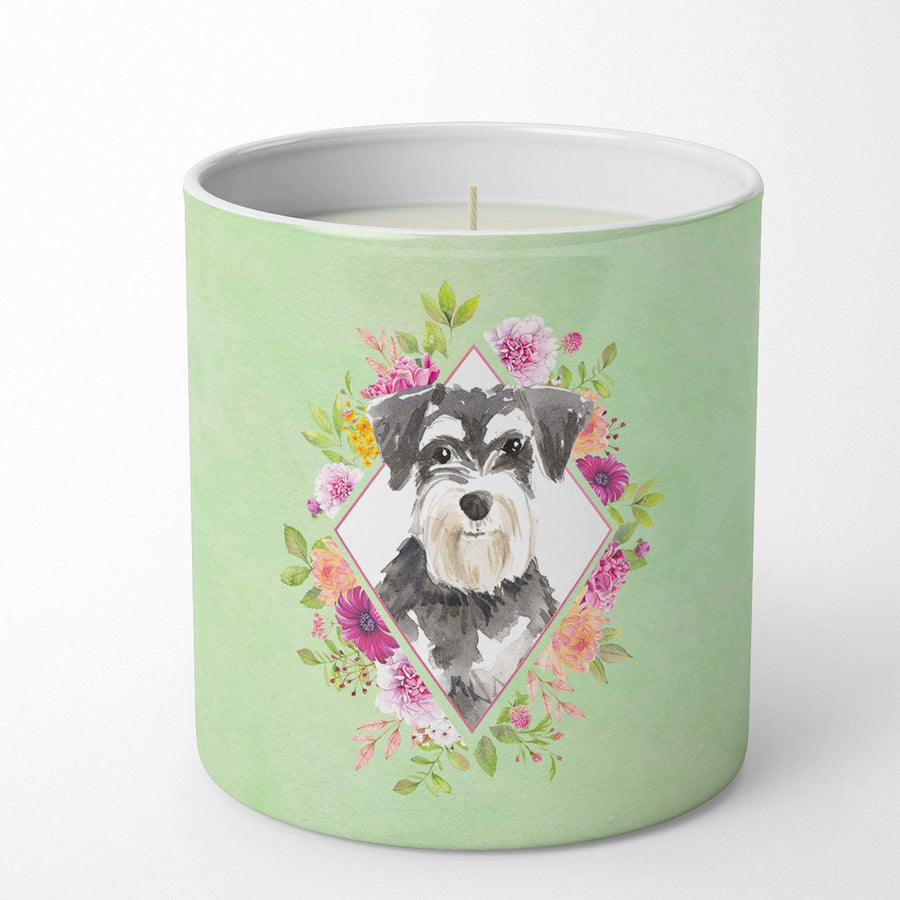 Schnauzer Style 2 Green Flowers 10 oz Decorative Soy Candle Image 1