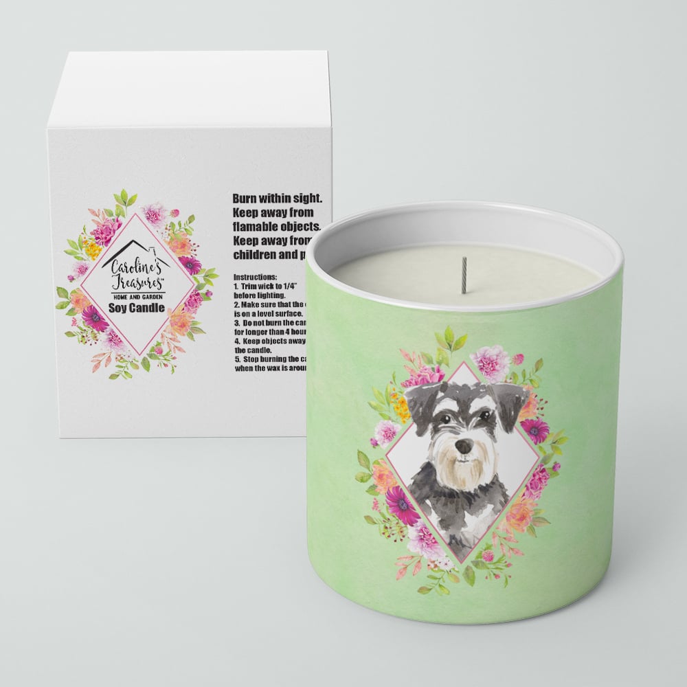 Schnauzer Style 2 Green Flowers 10 oz Decorative Soy Candle Image 2