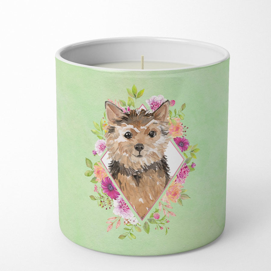 Norwich Terrier Green Flowers 10 oz Decorative Soy Candle Image 1