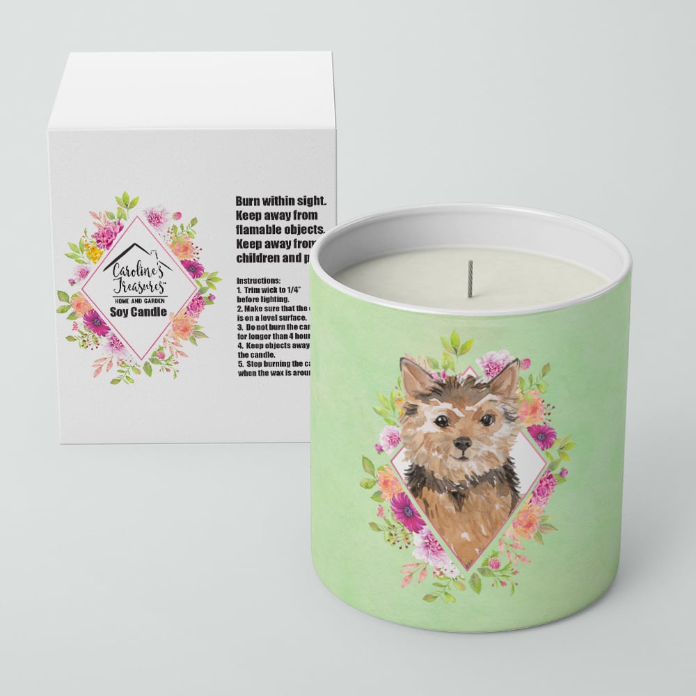 Norwich Terrier Green Flowers 10 oz Decorative Soy Candle Image 2