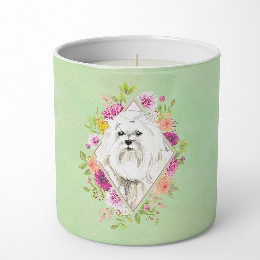 Maltese Green Flowers 10 oz Decorative Soy Candle Image 1