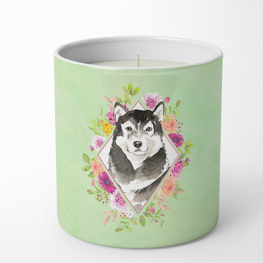 Alaskan Malamute Green Flowers 10 oz Decorative Soy Candle Image 1