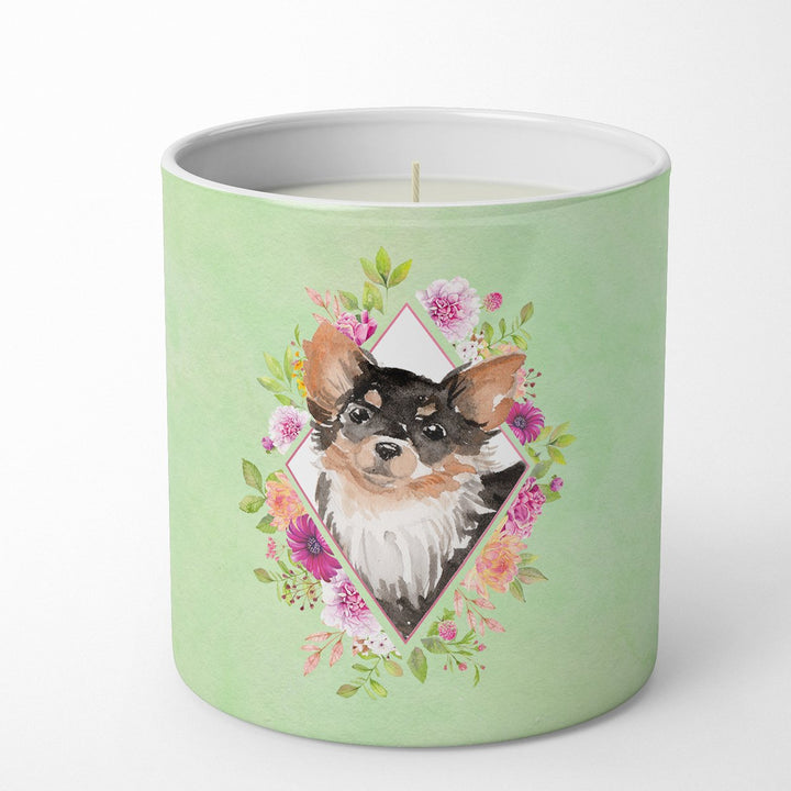 Longhaired Chihuahua Green Flowers 10 oz Decorative Soy Candle Image 1