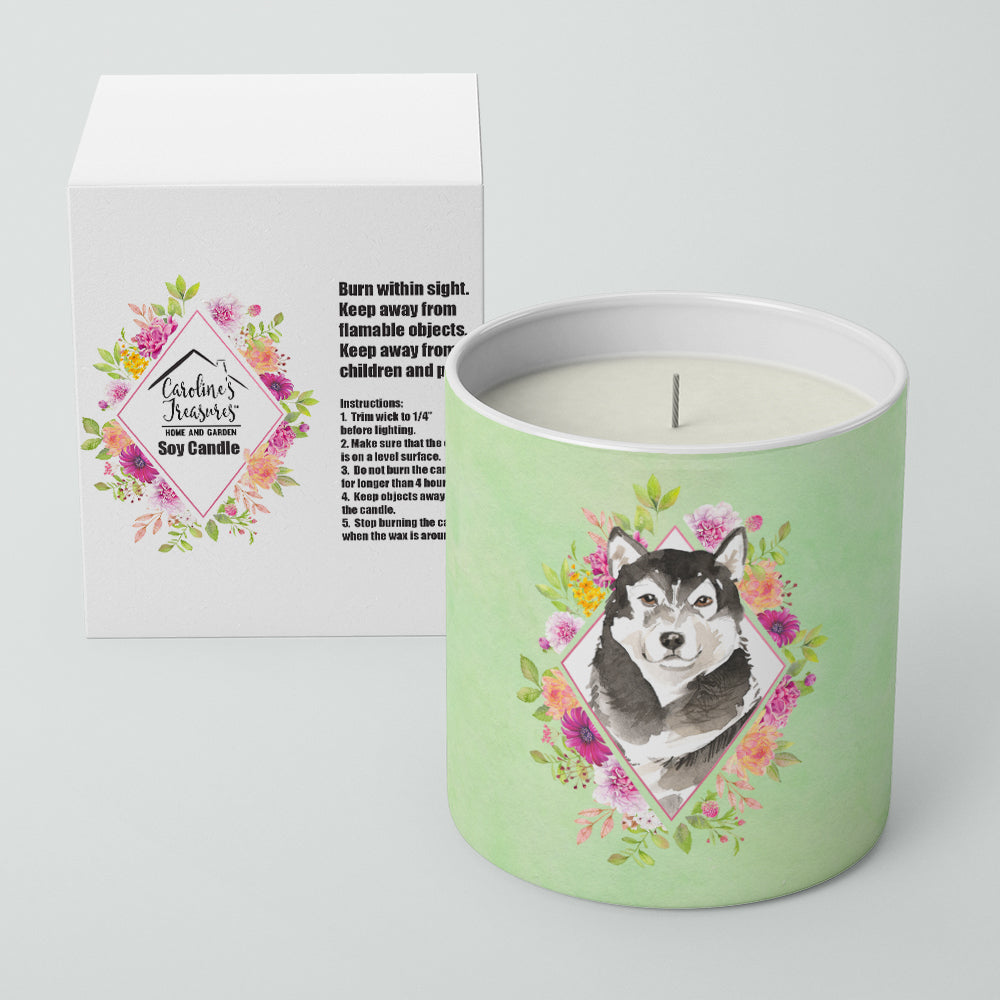 Alaskan Malamute Green Flowers 10 oz Decorative Soy Candle Image 2