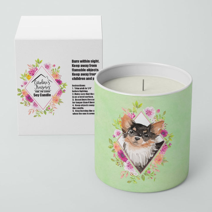 Longhaired Chihuahua Green Flowers 10 oz Decorative Soy Candle Image 2