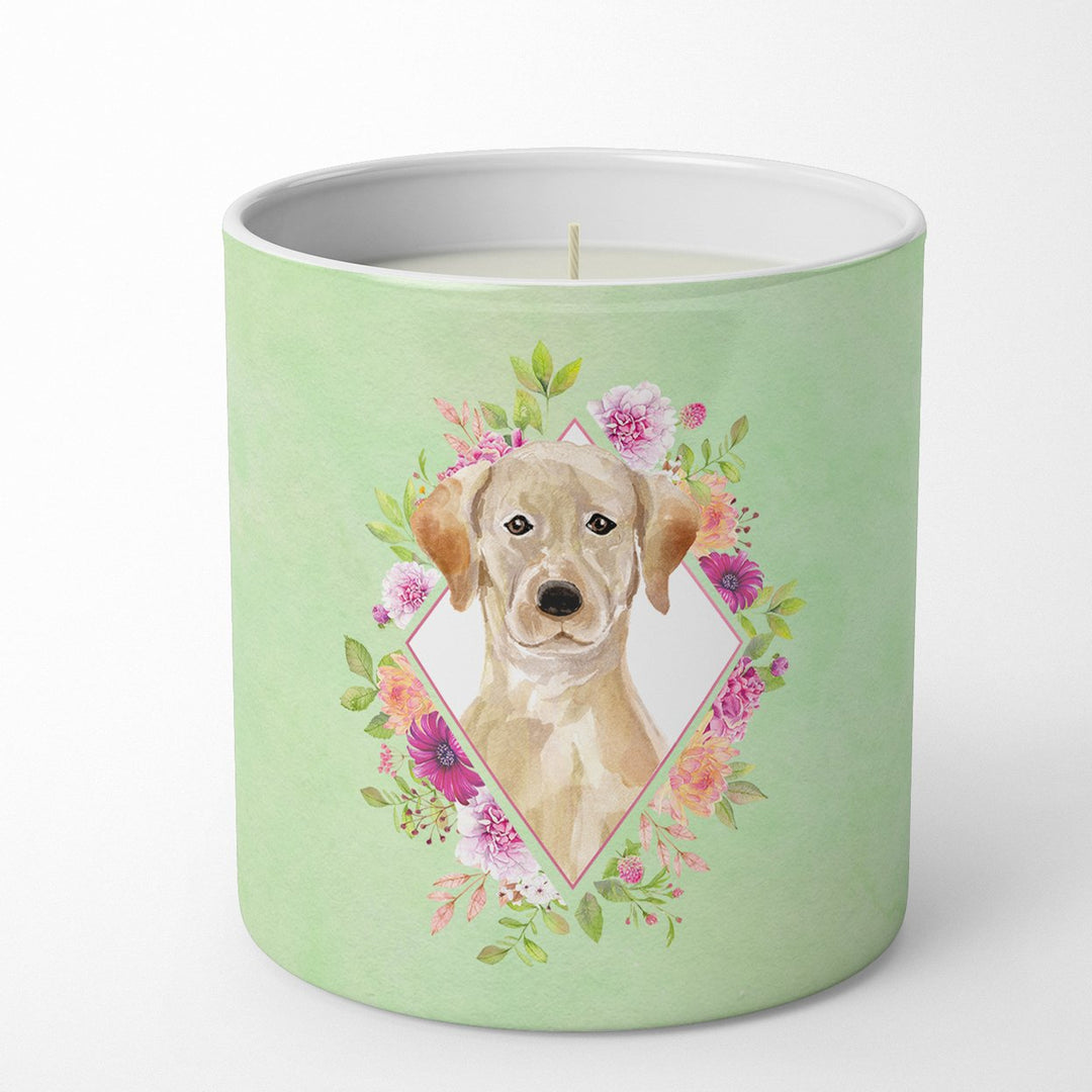 Yellow Lab Green Flowers 10 oz Decorative Soy Candle Image 1