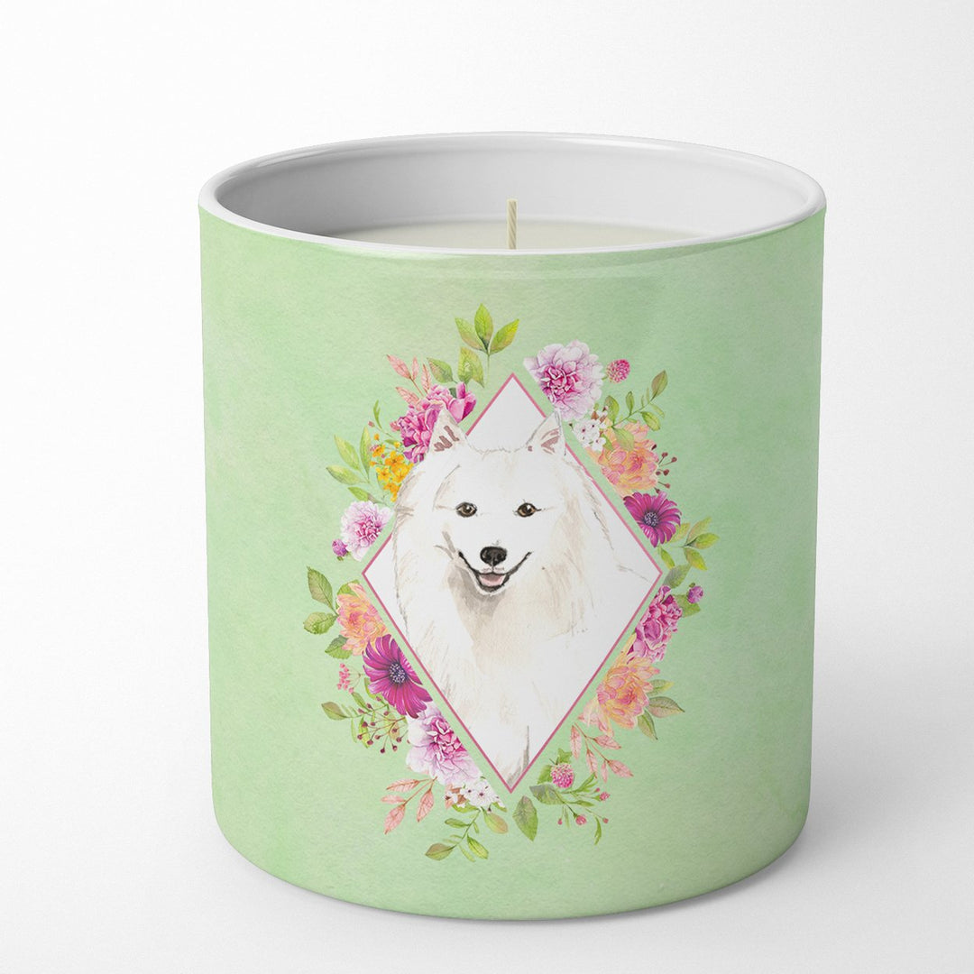 Japanese Spitz Green Flowers 10 oz Decorative Soy Candle Image 1