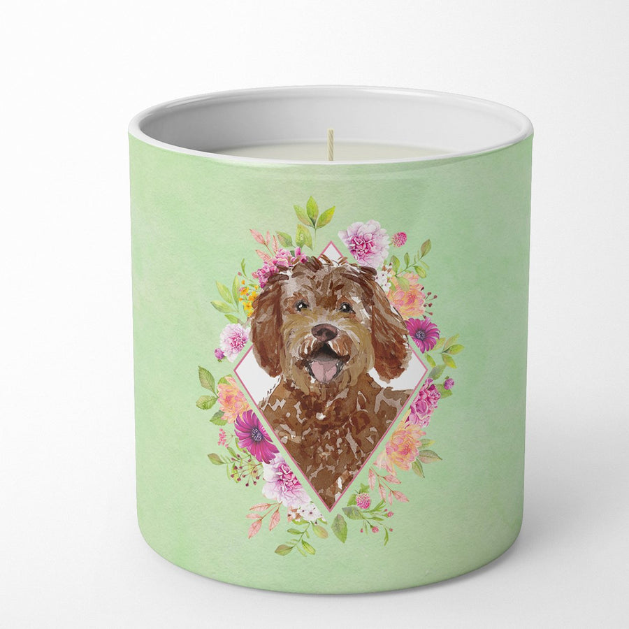 Labradoodle Green Flowers 10 oz Decorative Soy Candle Image 1