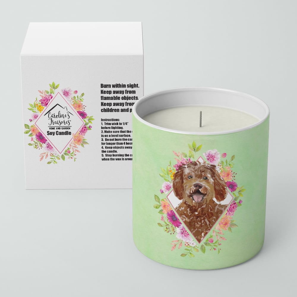 Labradoodle Green Flowers 10 oz Decorative Soy Candle Image 2