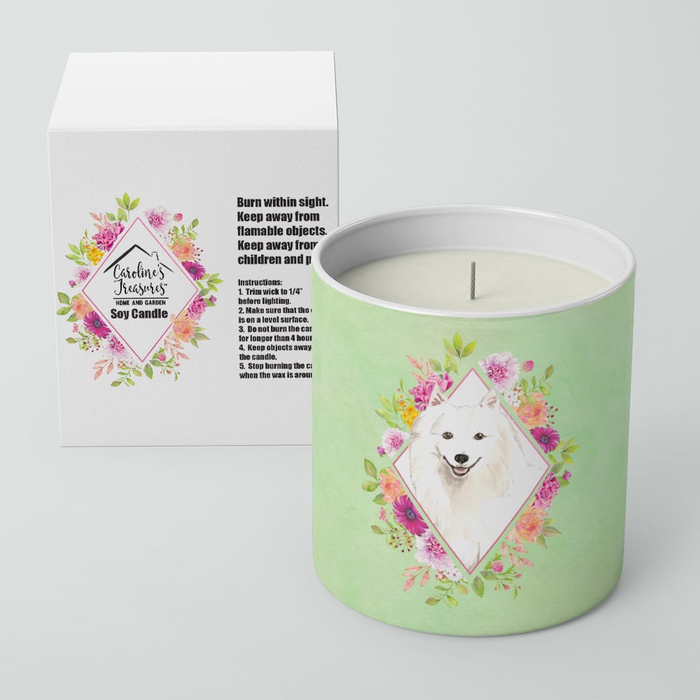 Japanese Spitz Green Flowers 10 oz Decorative Soy Candle Image 2