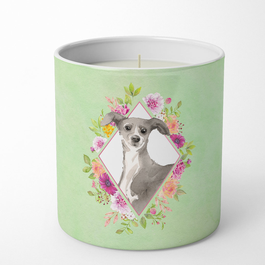 Italian Greyhound Green Flowers 10 oz Decorative Soy Candle Image 1