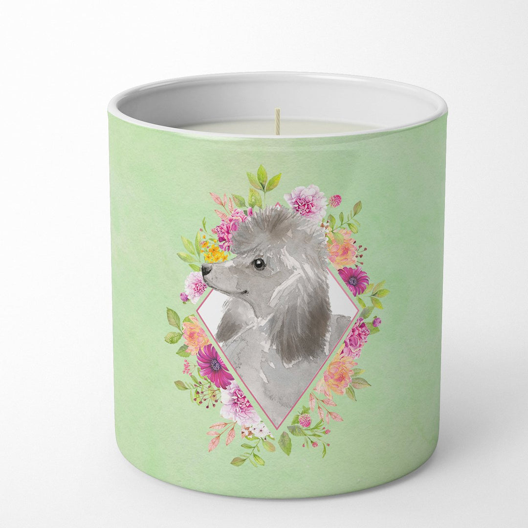 Grey Standard Poodle Green Flowers 10 oz Decorative Soy Candle Image 1