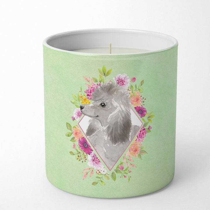 Grey Standard Poodle Green Flowers 10 oz Decorative Soy Candle Image 1