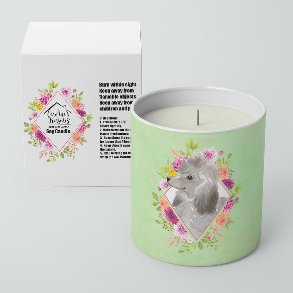 Grey Standard Poodle Green Flowers 10 oz Decorative Soy Candle Image 2