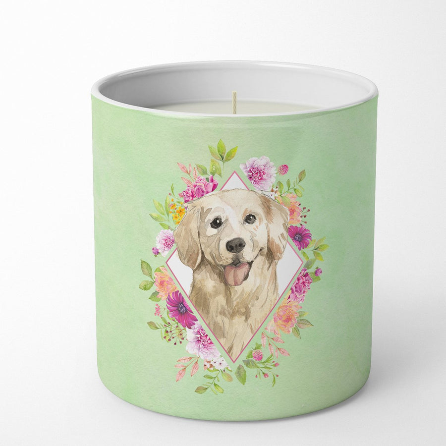 Golden Retriever Green Flowers 10 oz Decorative Soy Candle Image 1