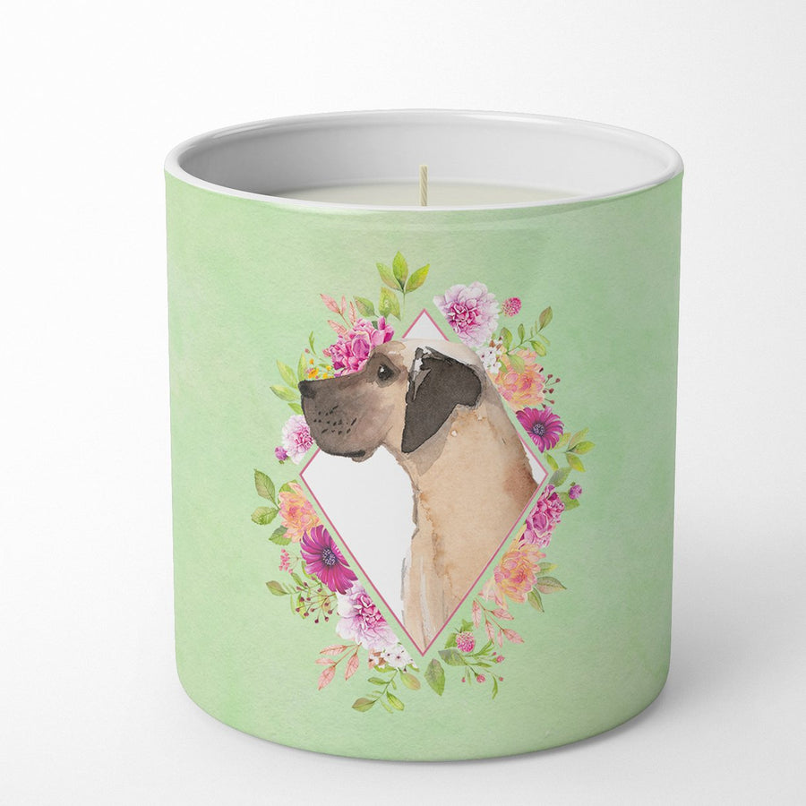 Fawn Great Dane Green Flowers 10 oz Decorative Soy Candle Image 1